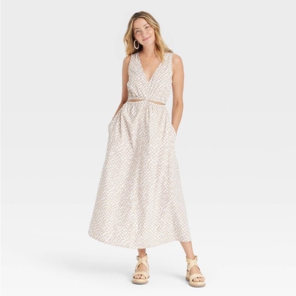 Women's Cut-Out Maxi A-Line Dress - Universal Thread ™ Tan Abstract S - Picture 1 of 6